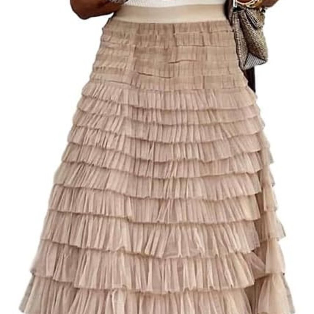 Long Tulle Skirt for Women Trendy High Waisted A Line Fluffy Fairy Mesh Layered